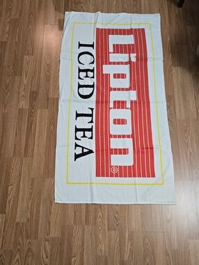Vintage 90s Lipton Iced Tea Logo Beach Towel - White, Red, Yellow